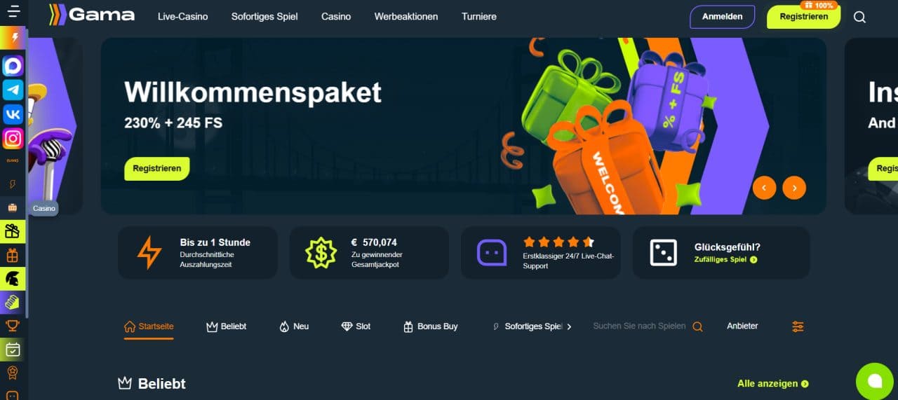 Gama Casino: 100 Freispiele gratis & 2.500+ Spiele